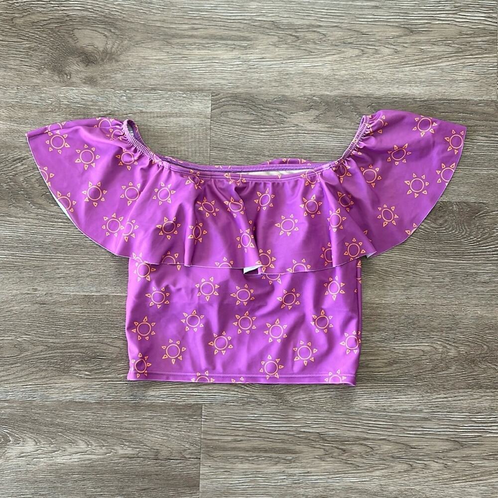 Kortni Jean Ruffled Around Tankini Top Purple Size Small